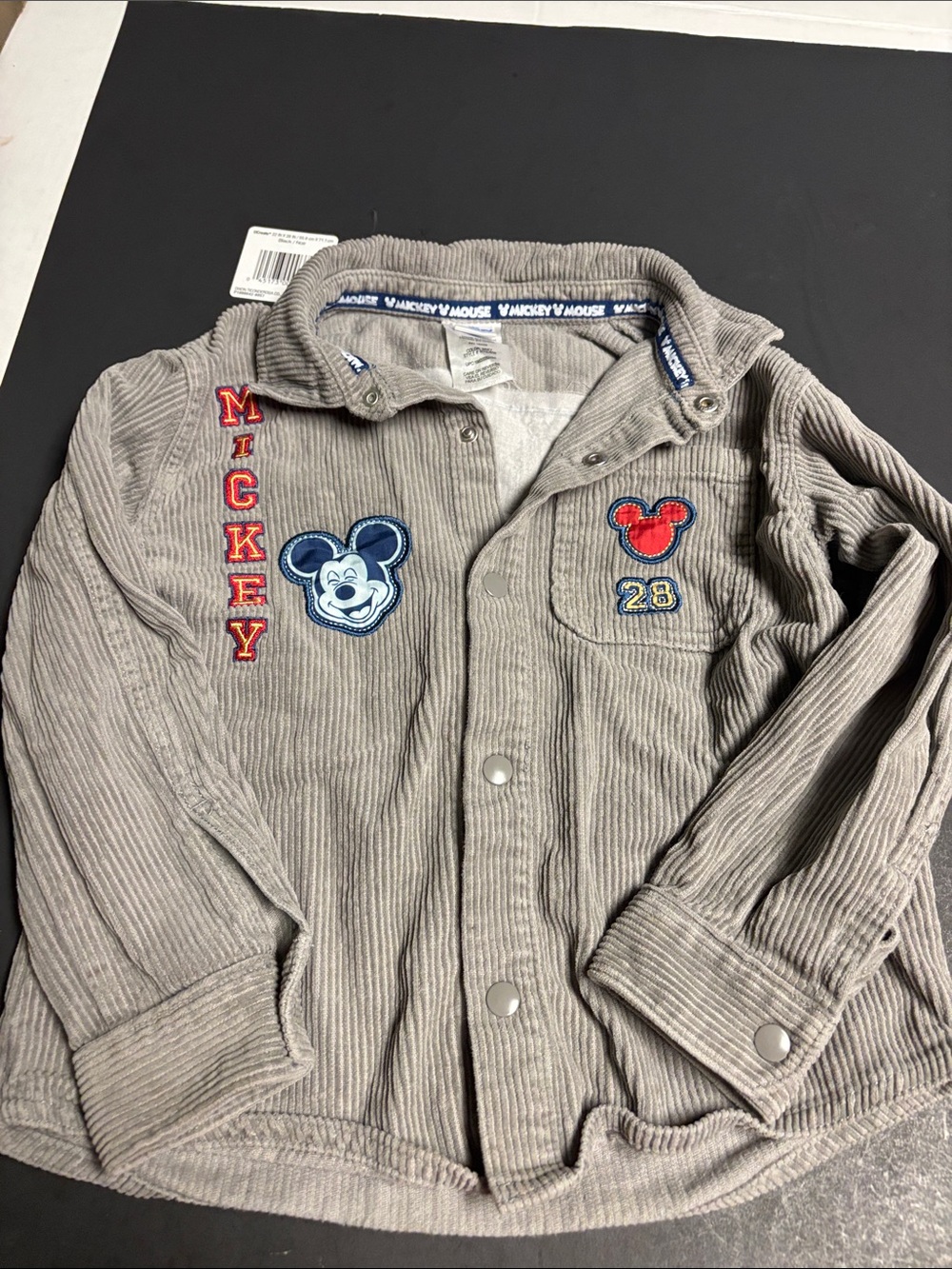 Disney Gray Corduroy Mickey Embroidered Button-Front Shirt